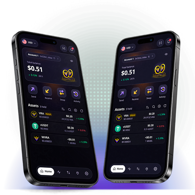 VORA Wallet's home screen on two phones